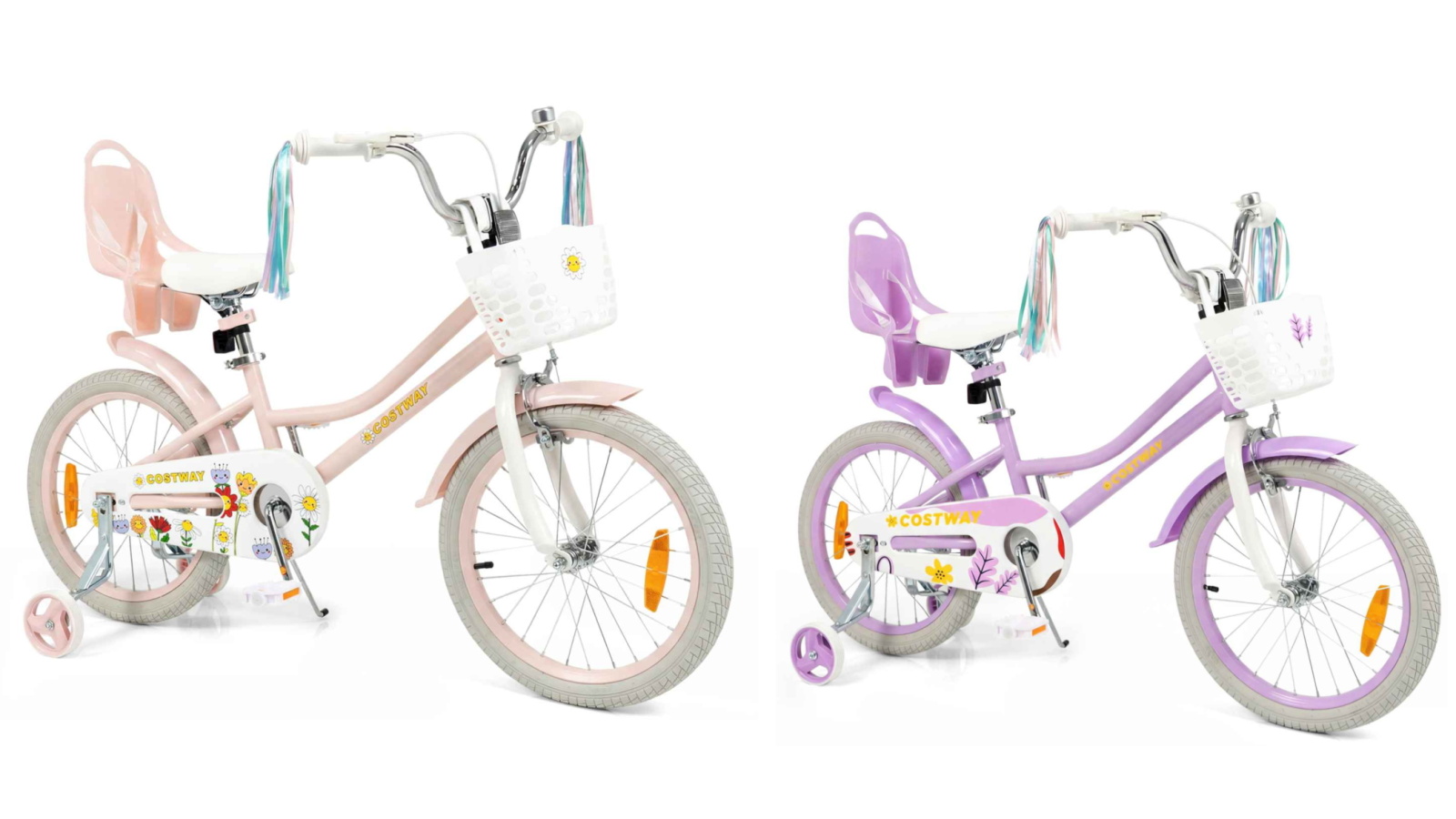 Costway Kids Bike with Training Wheels, Doll Seat and Front Basket