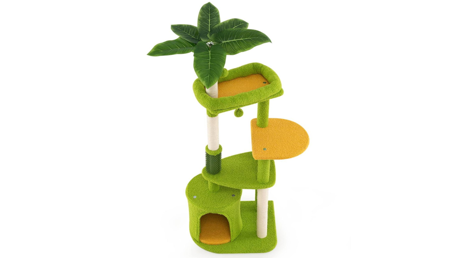 Costway 122cm Teddy Fabric Palm Cat Tower Tree with Dangling Ball