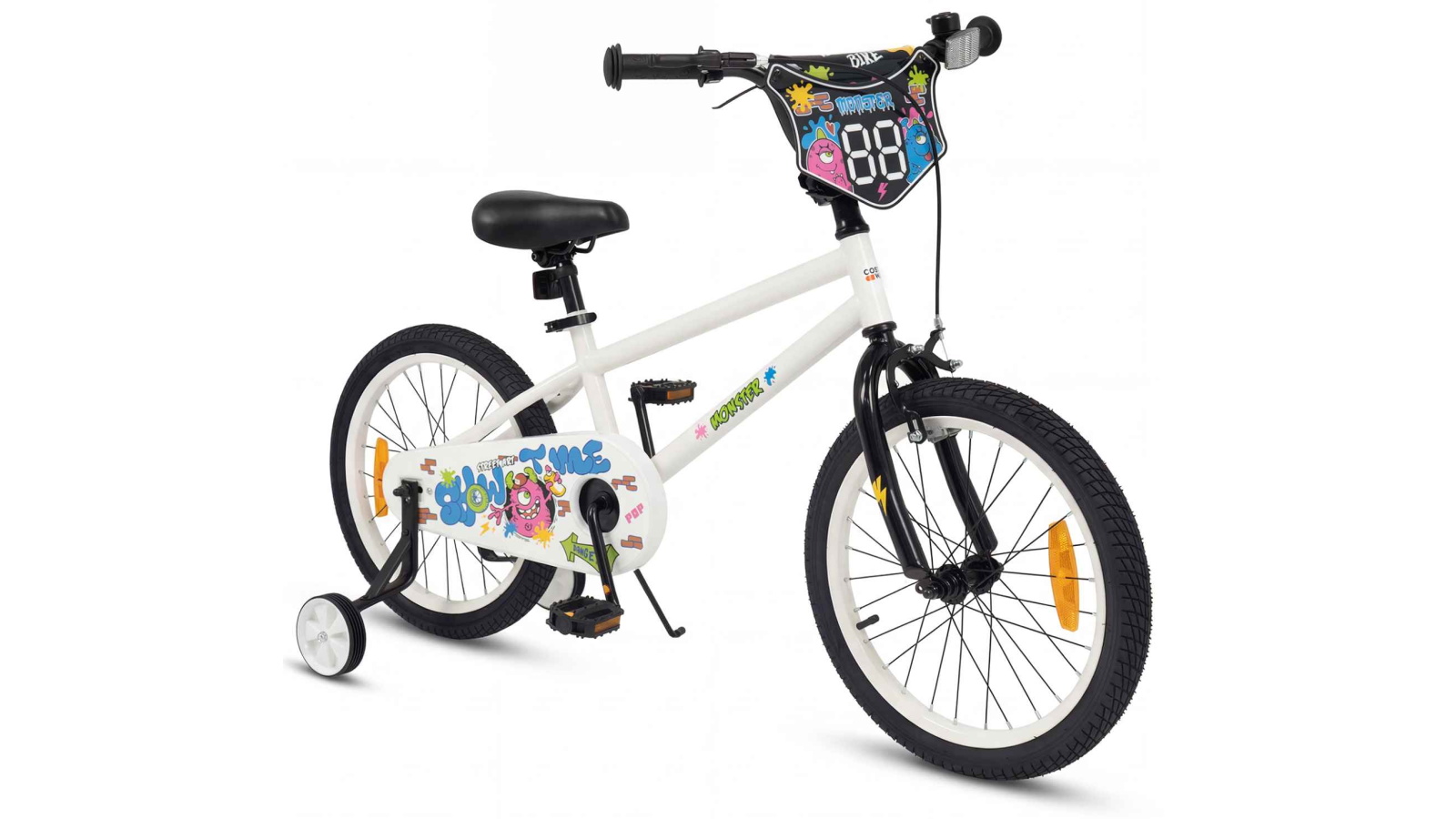 Costway 45cm Kids Bike with Training Wheels, Handbrake, Coaster Brake and Reflectors - White