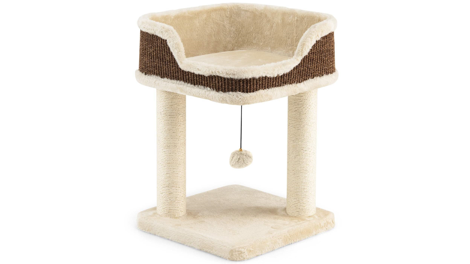 Costway 2-Tier Small Cat Tower with 2 Sisal Scratching Post - Beige