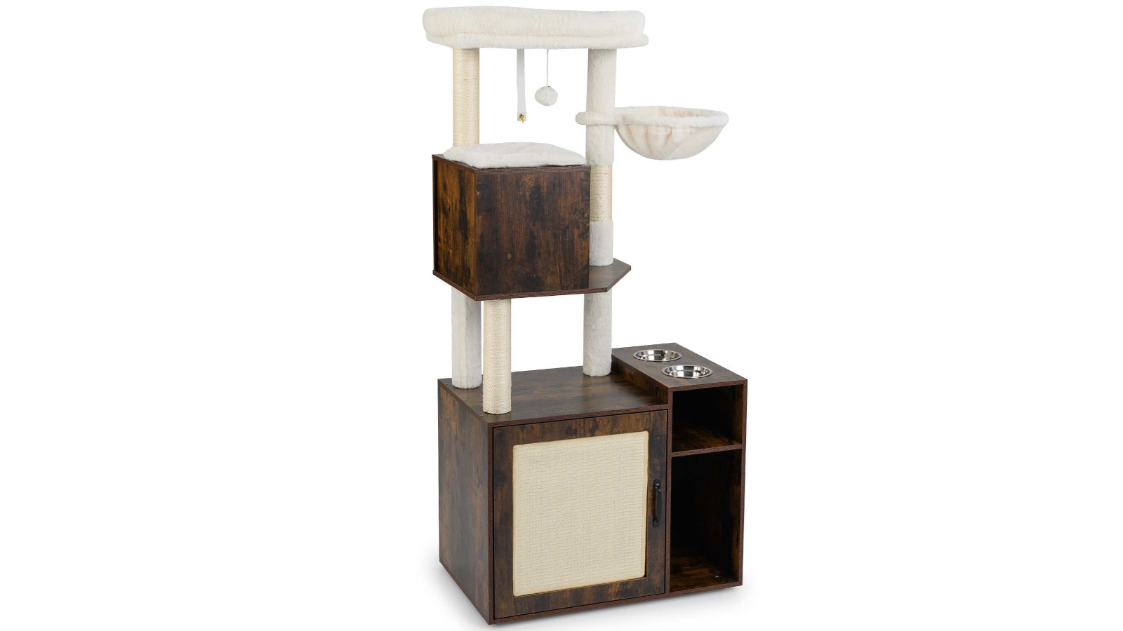 Costway 1.55metre Cat Tower with Litter Box Enclosure - Brown