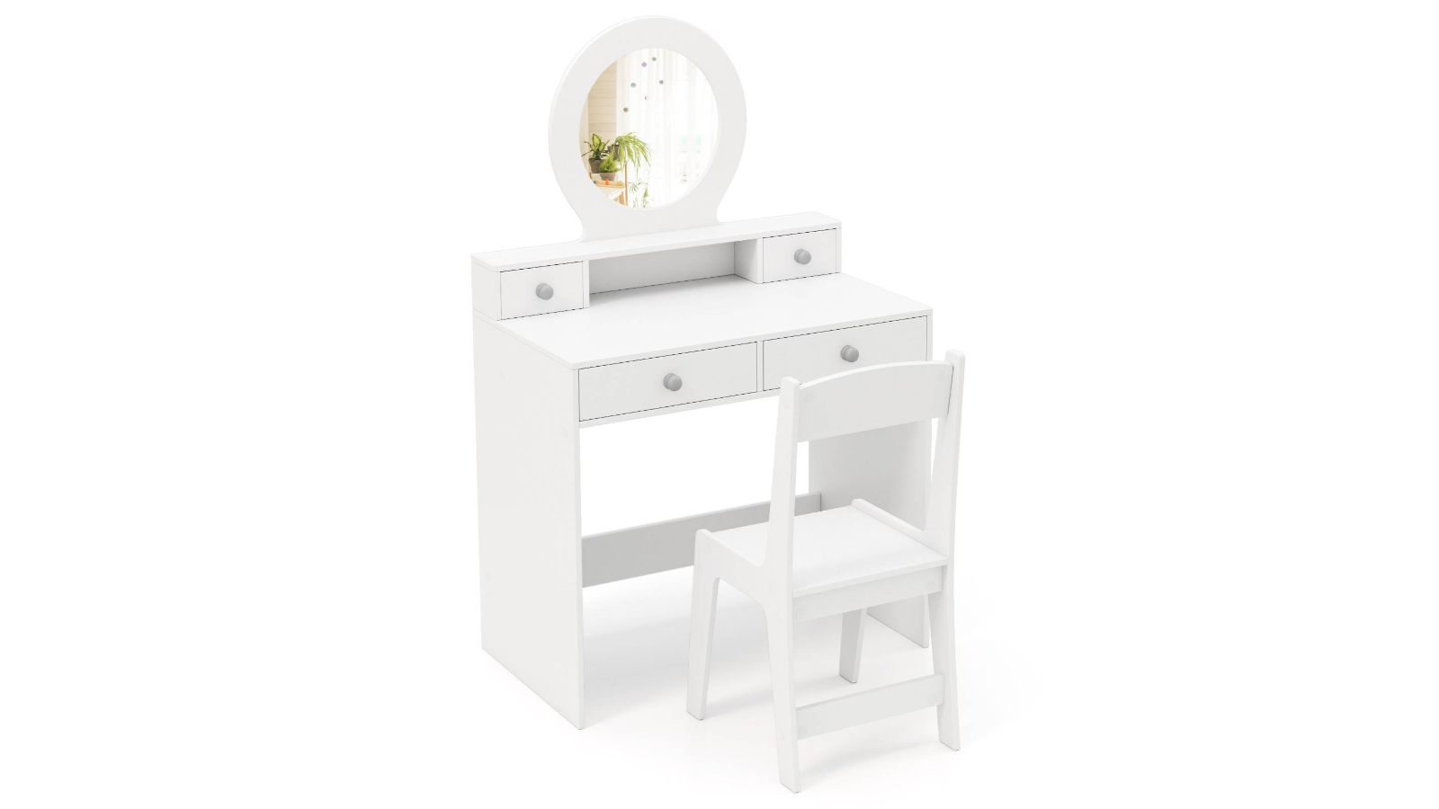 Costway Princess Makeup Desk Chair Set with Open Shelf and 4 Storage Drawer - White