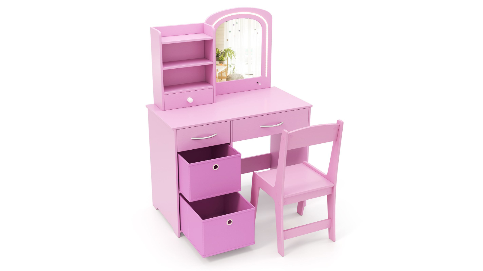 Costway Princess 2-Color Lighted Vanity Table and Chair Set with Drawer
