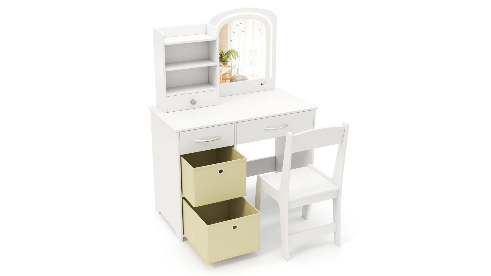 Costway Princess Makeup Desk and Chair Set with Lights and Storage
