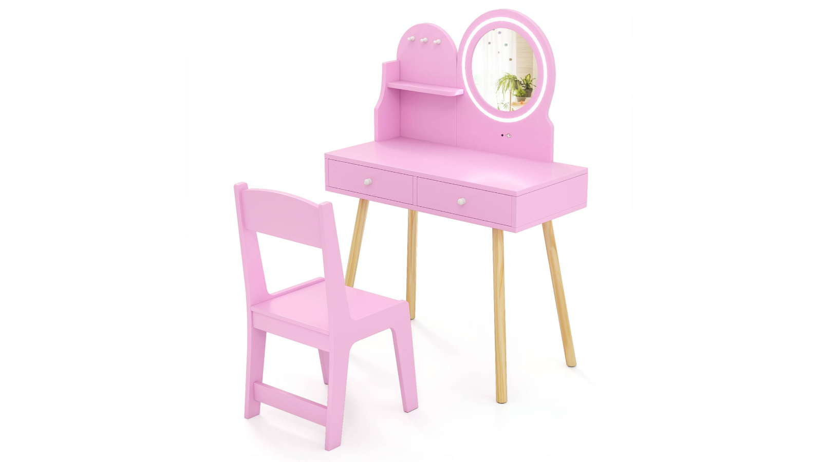 Costway Princess Table Chair Set with 2-Color Mirror for Girls - Pink