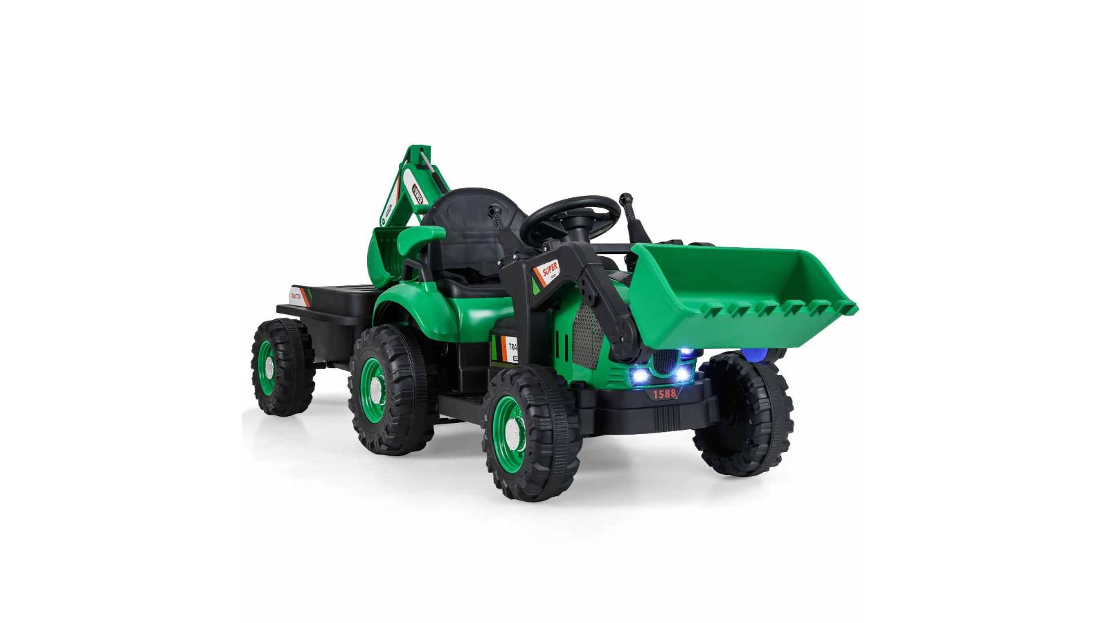 Costway 4-in-1 Ride-On 12V Electric Excavator Toy Tractor Bulldozer with Adjustable Seat