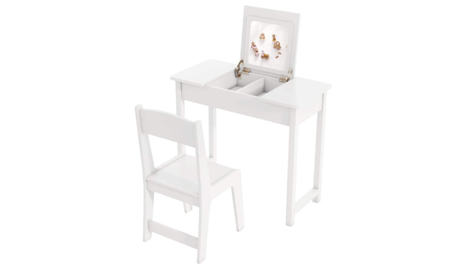 Costway 2-in-1 Flip-Up Dressing Table Chair Set with Mirror - White