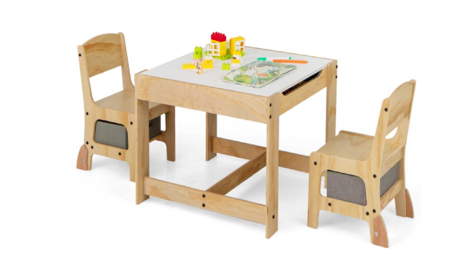 Costway 3-in-1 Kids Activity Table and Chair Set with Removable Tabletop - Natural/Grey