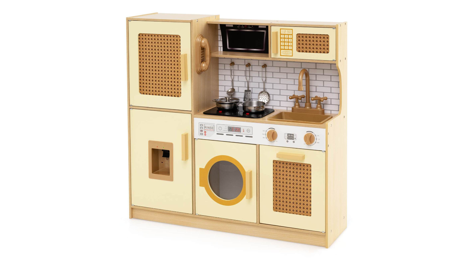 Costway Kitchen Playset with Coffee Machine and Stove - Yellow