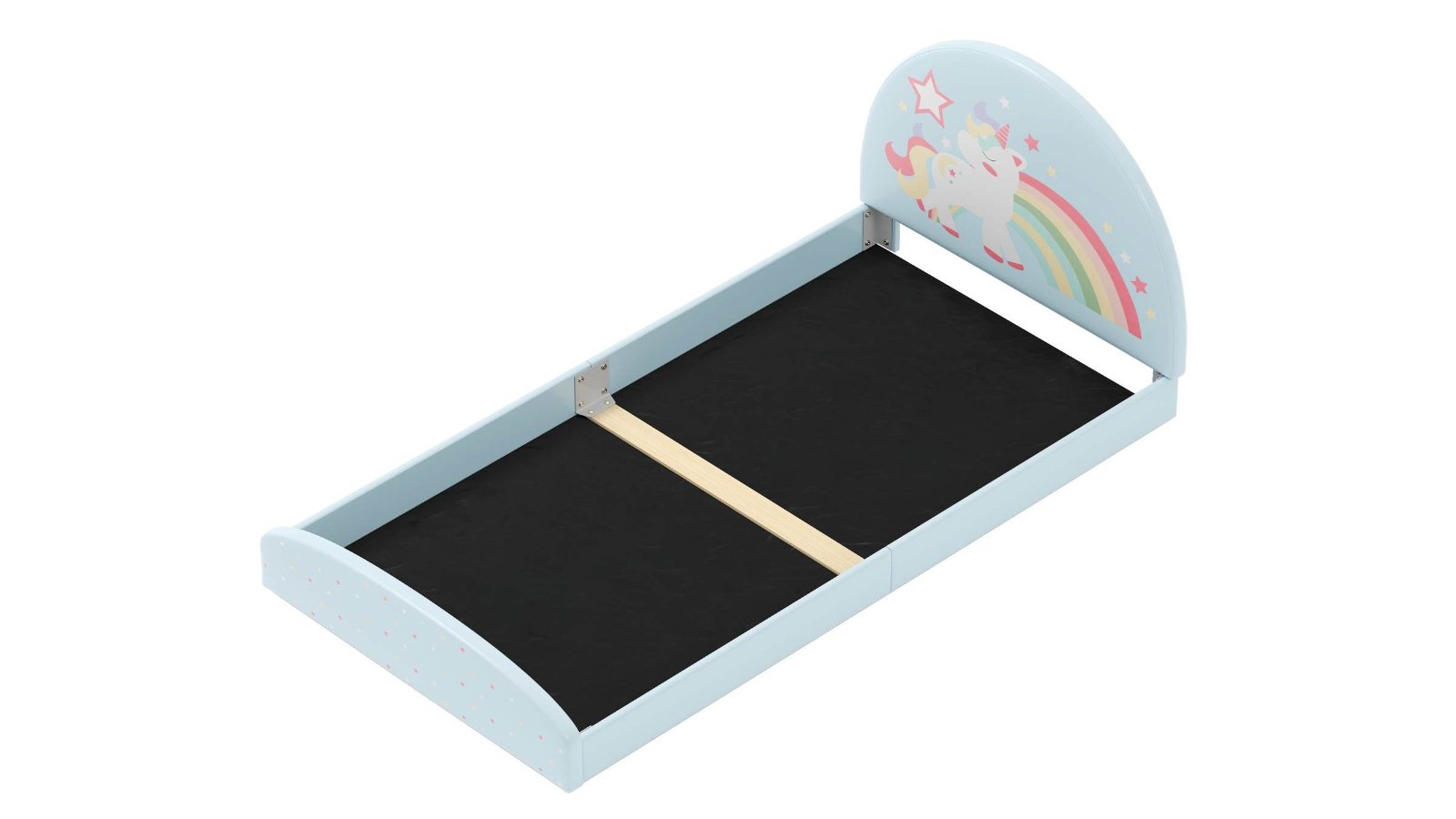 Costway Blue Unicorn Pattern Single Floor Bed Frame with Bedhead