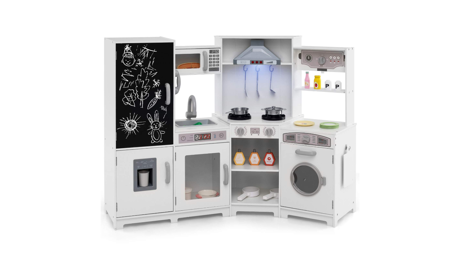 Costway Kitchen Playset with Refrigerator and Doodle Board - White