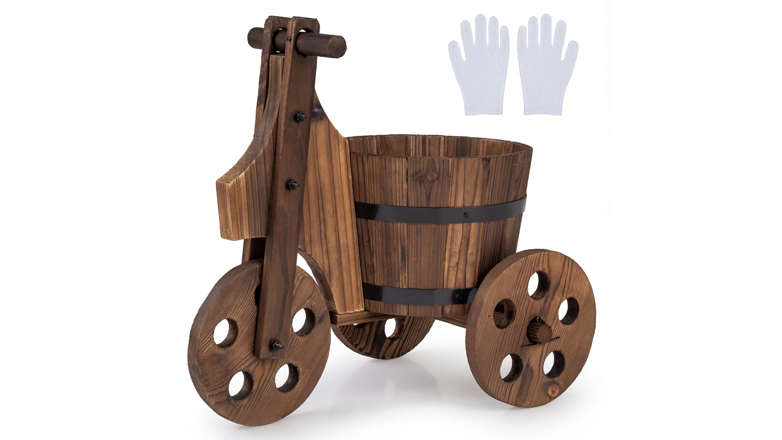 Costway 3-Wheel Rustic Wood Tricycle Barrow Flower Cart
