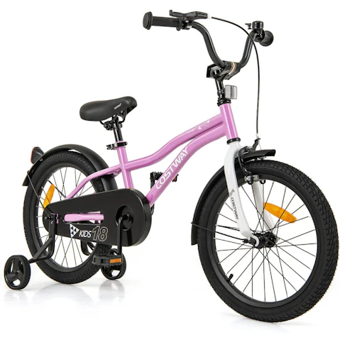 Costway 45 cm Kids Bike with Adjustable Seat and Removable Training Wheels - Purple