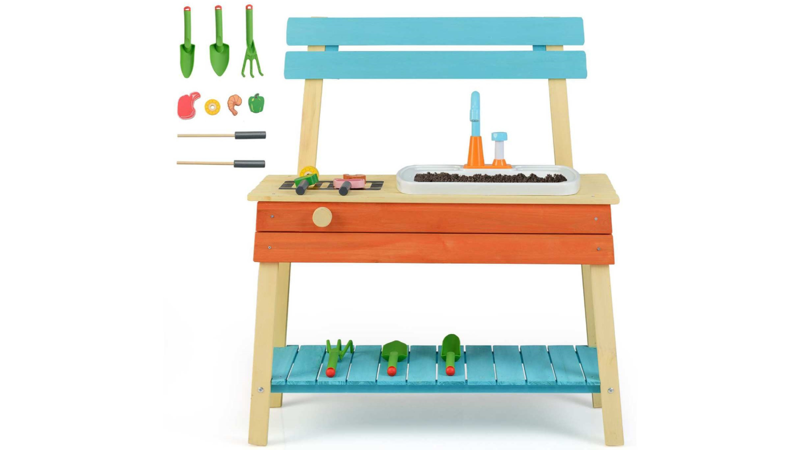 Costway Kids Wood Pretend Play Kitchen Set