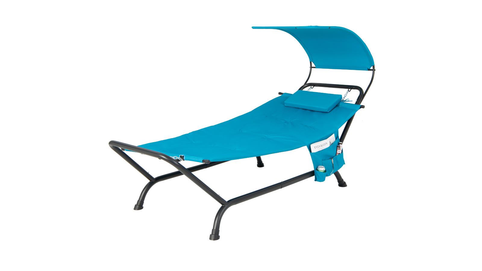 Costway Outdoor Hanging Hammock Lounge Chair Stand with Canopy Cushion Storage Bag - Blue