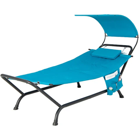 Costway Outdoor Hanging Hammock Lounge Chair Stand with Canopy Cushion Storage Bag - Blue