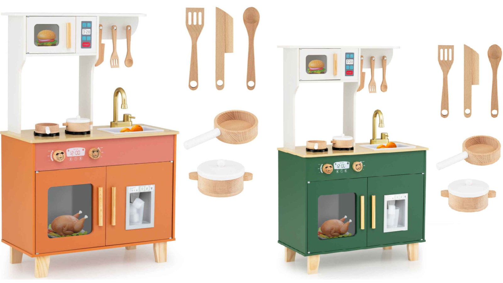 Costway Kids Wooden Kitchen Playset with Microwave and Ice Dispenser
