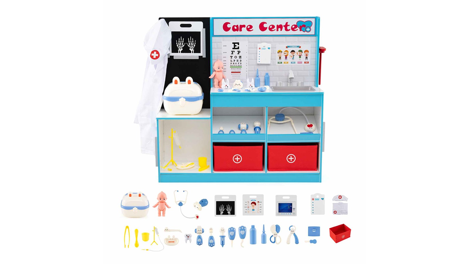 Costway Doctor's Office Medical Center Playset with X-Ray Film, ECG Monitor, Eye Chart - Blue