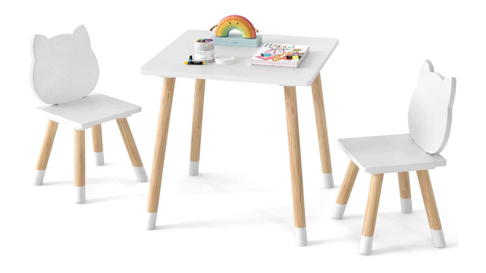 Costway White Activity Kitten Square Table and Chair Set