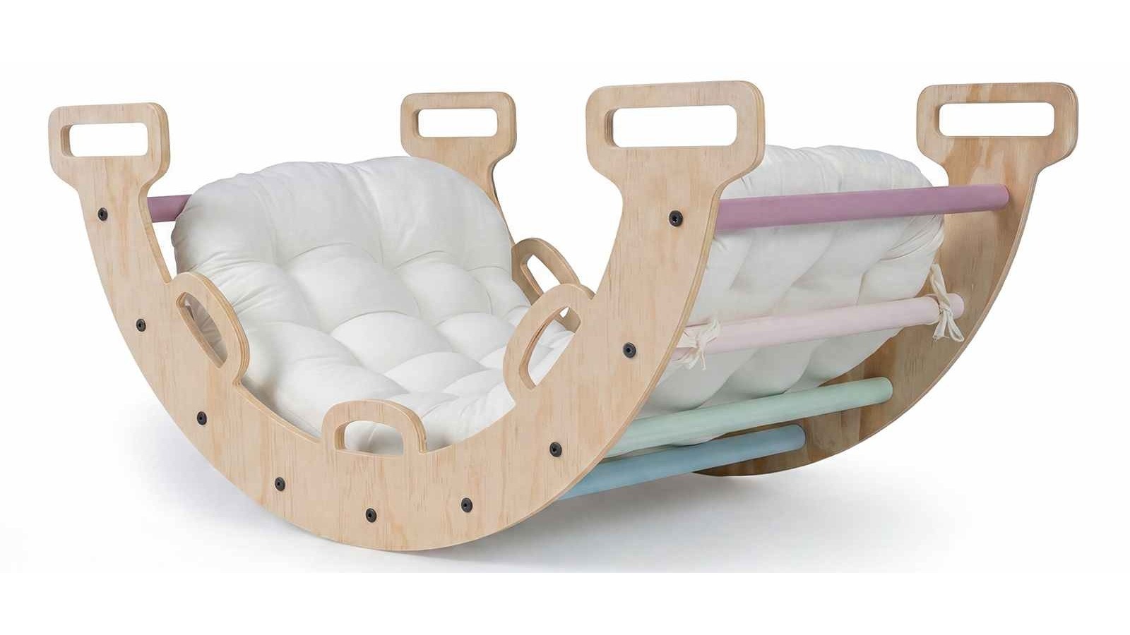 Costway 3-in-1 Wood Rocking Climbing Arch Playset
