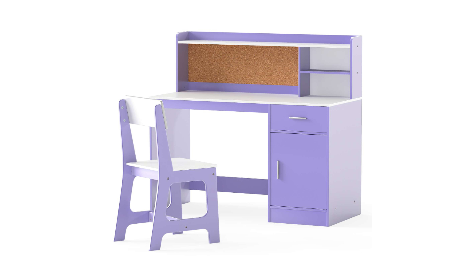 Costway Wooden Study Desk and Chair Set with Shelf - Purple