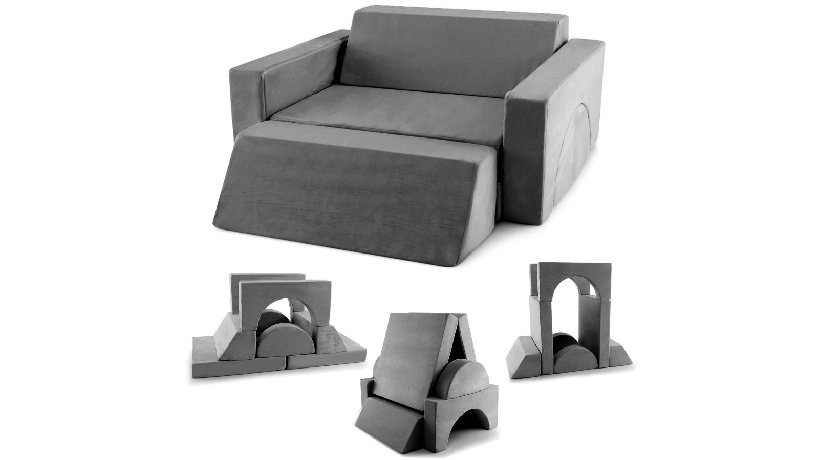 Costway 8 Piece Modular Play Sofa Playing Sleeping Couch Building Blocks with Detachable Cover - Grey