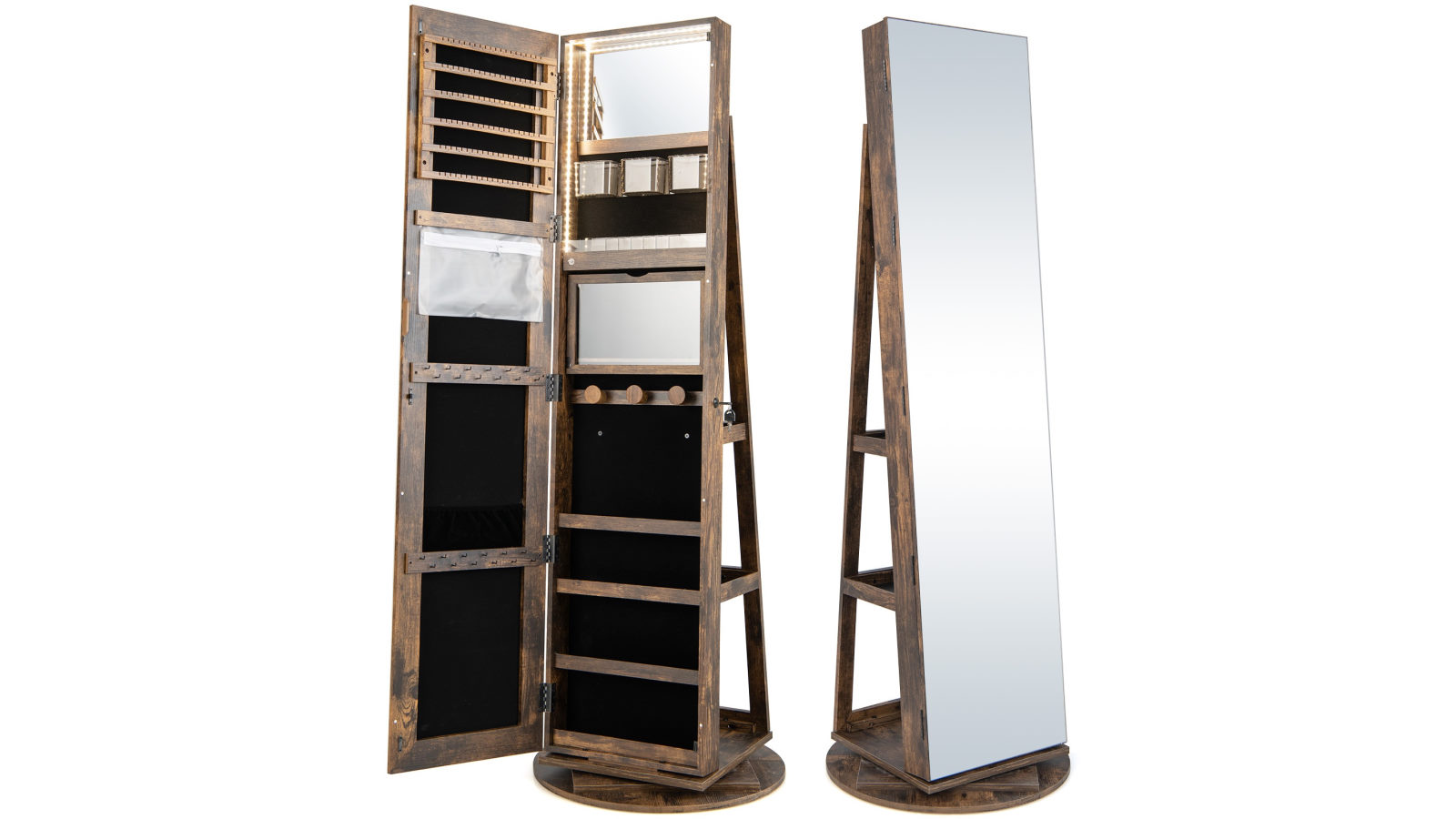 Costway Industrial Mirror Jewelry Rotating Armoire Makeup Storage Organizer Box with LED