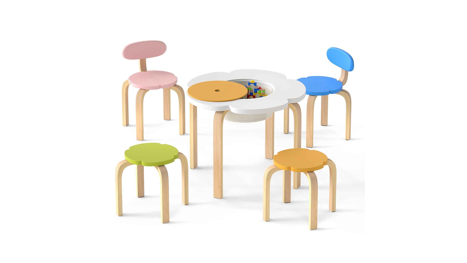 Costway Activity Art Table Set with 4 Chair and Stool