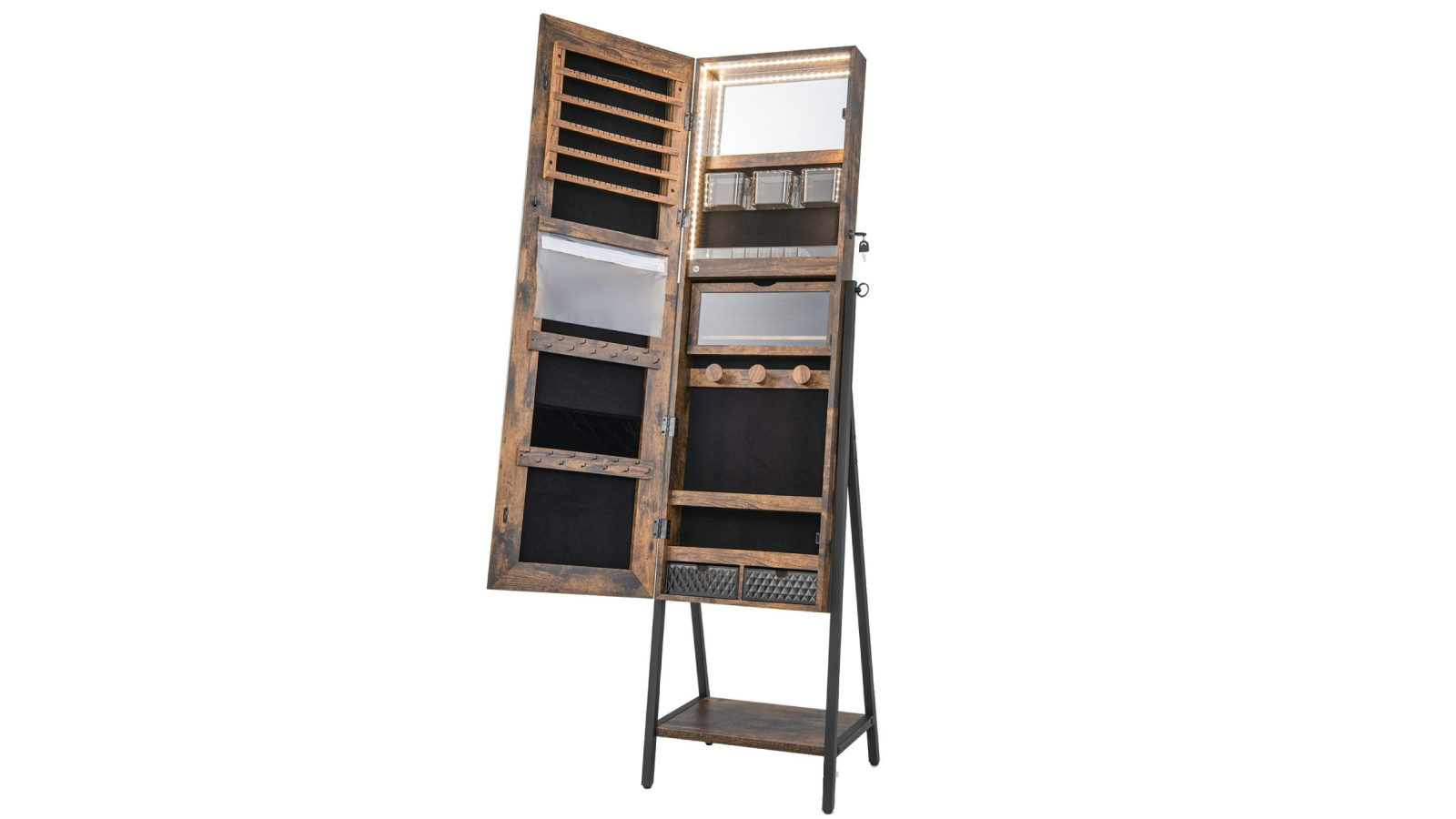 Costway Mirror Jewellery Cabinet Lockable Jewelry Organizer - Brown