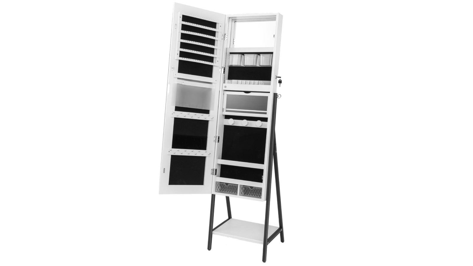 Costway Mirror Jewellery Cabinet Lockable with 3-Color LED Lighted - White