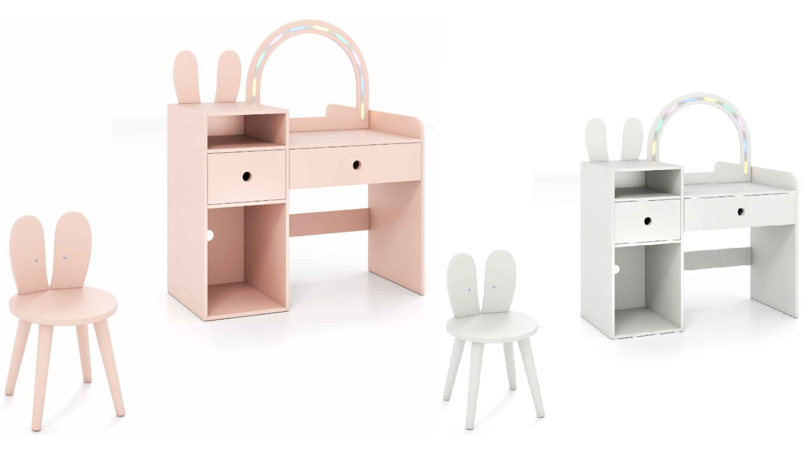 Costway Kids Princess Vanity Table and Chair Set with Lighted Mirror