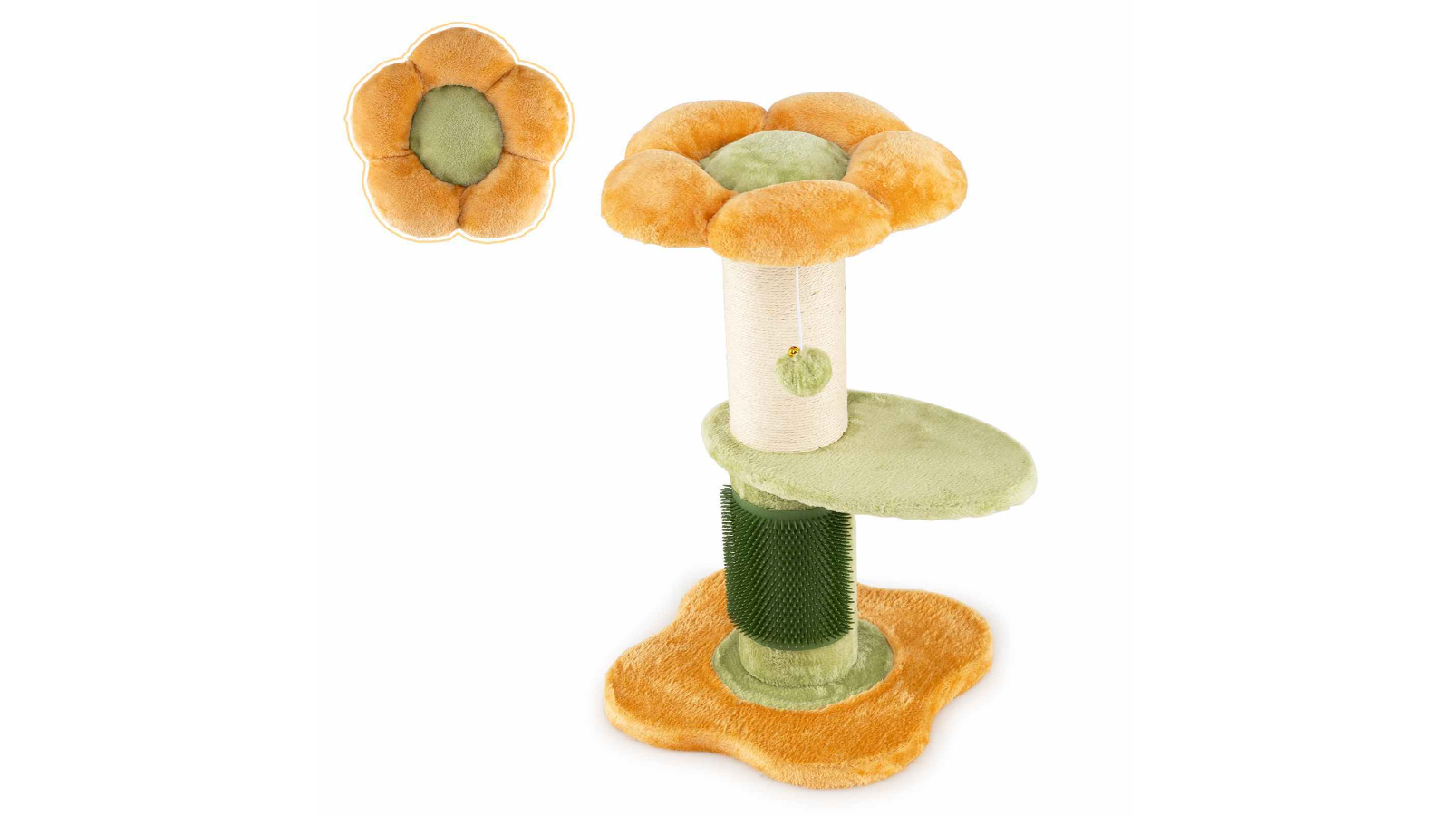 Costway 3-Tier Cat Flower Plush Tree with Padded Perch Scratching Post - Yellow