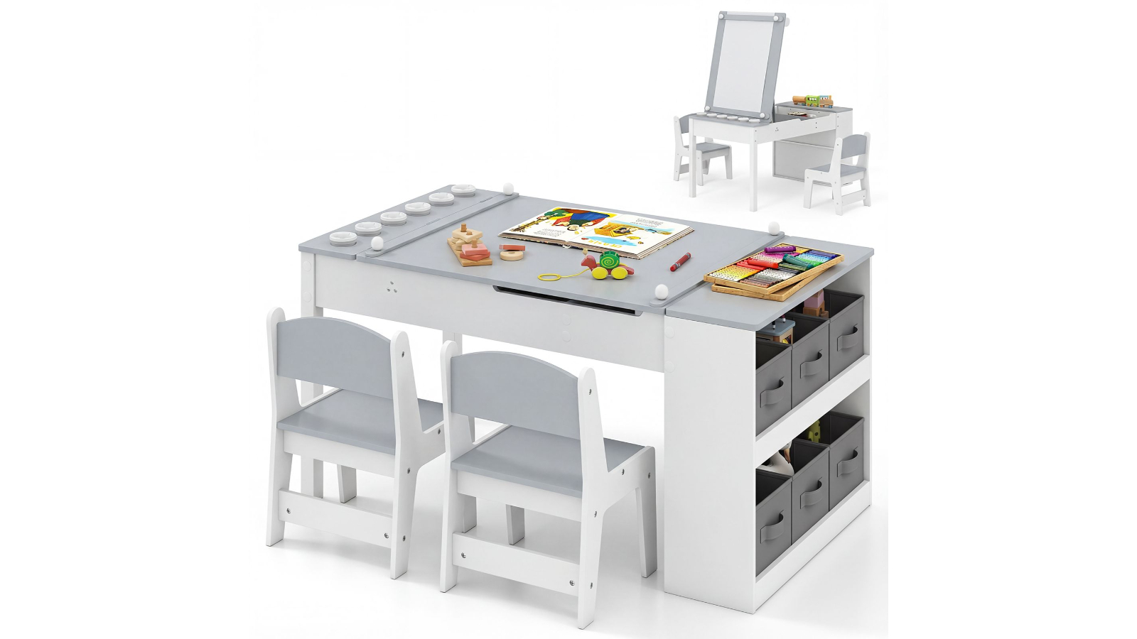 Costway Art Easels Multifunctional Drawing Desk and Chair Set with Paper Roll - Grey