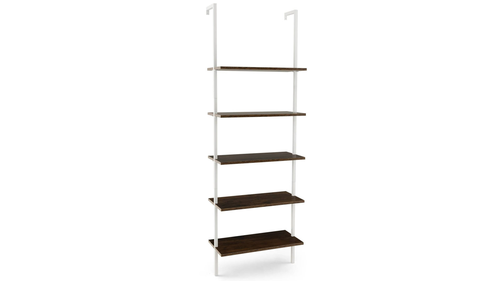 Costway 5-Tier Ladder Shelf Wall Mounted Bookshelf with Steel Frame Home Stand Display Storage Rack - White