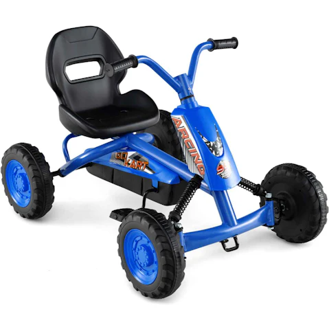 Costway 4-Wheel Pedal Go Kart with Steering Handlebar and Adjustable Seat - Navy