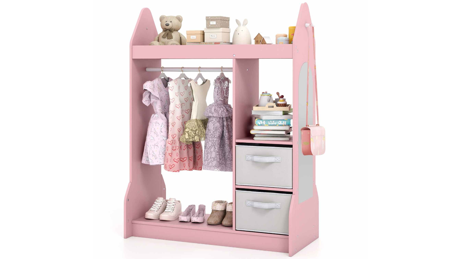 strapless open back dress Kids Dress Up Storage with Mirror, Princess Dress Up Closet for Little   Deli BestMate