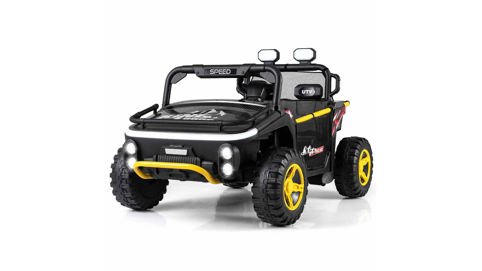 Costway 24V 2-Seater Electric Ride-on UTV with Music Light Storage Remote Control - Black