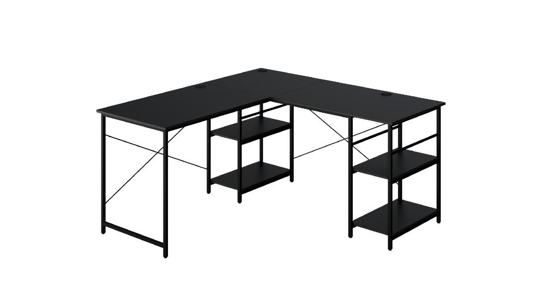 Costway L-Shaped Convertible 2 Person Corner Desk with Storage Shelves - Black