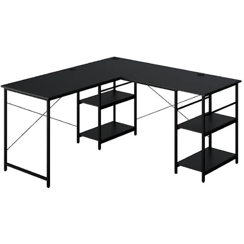 Costway L-Shaped Convertible 2 Person Corner Desk with Storage Shelves - Black