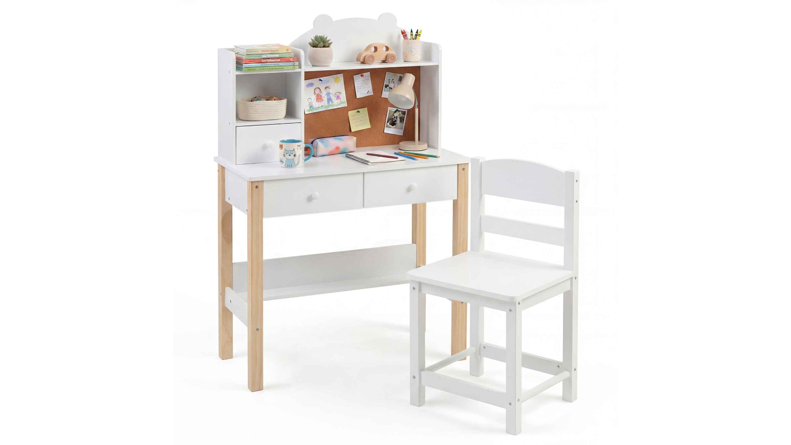 Costway Wooden Desk and Chair Set with Drawer