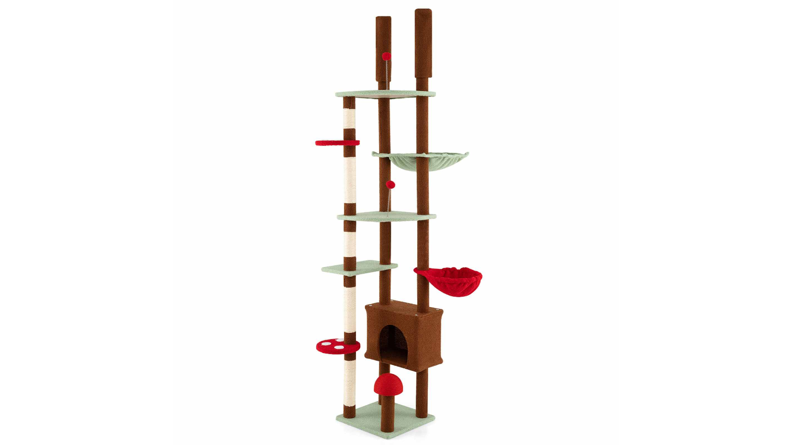 Costway Sisal Cat Tree/House Scratcher with Soft Cushion and Spring Ball - 277cm