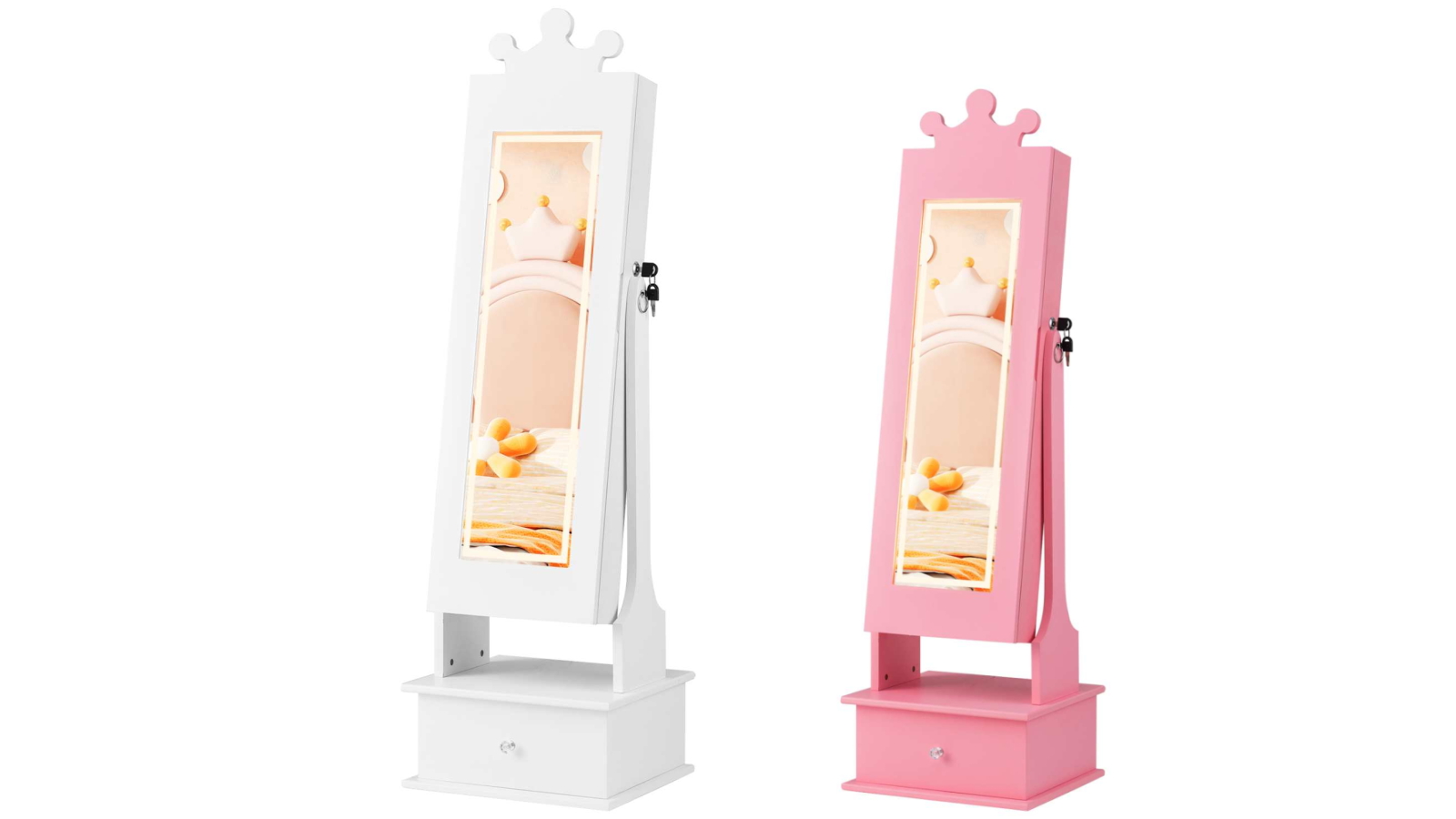 Costway Freestanding Mirror Jewellery Cabinet with Lights