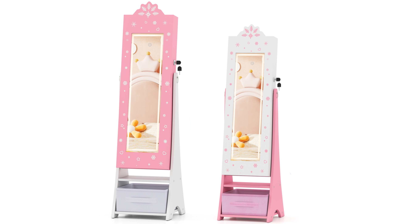 Costway Freestanding Mirror Jewellery Cabinet with 3-Colour Lights