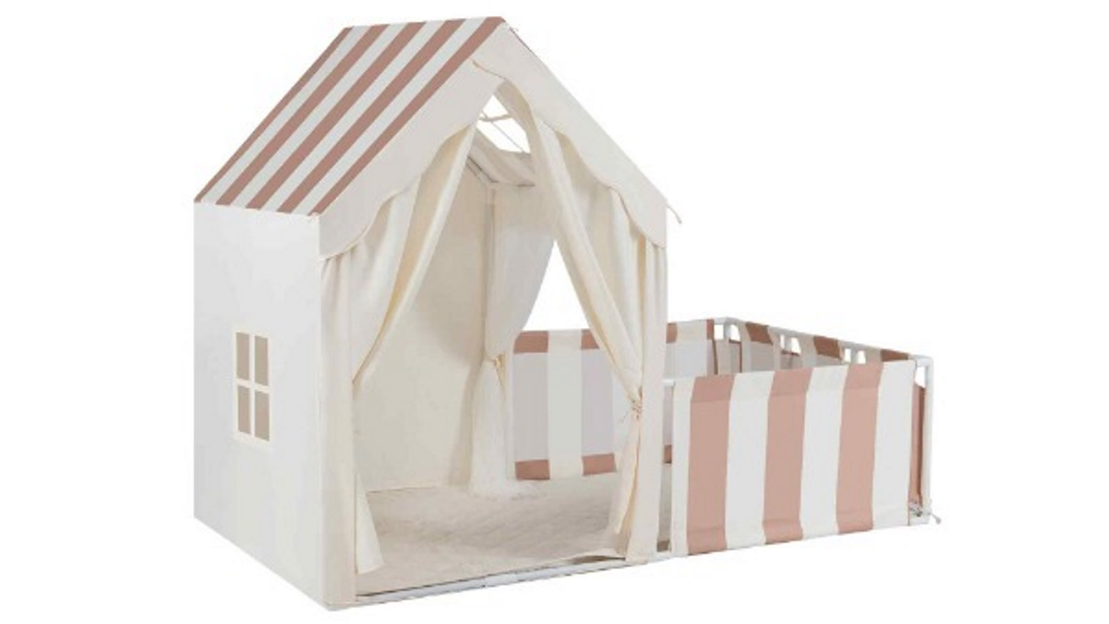 Costway 2IN1 Play Tent Mat and Yard Set Playpen with Door Curtains Indoor Playhouse - Beige