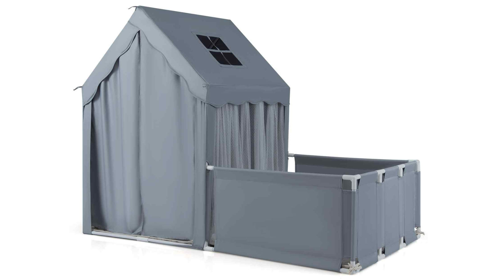 Costway 2IN1 Play Tent Mat and Yard Set Playpen with Door Curtains Indoor Playhouse - Grey