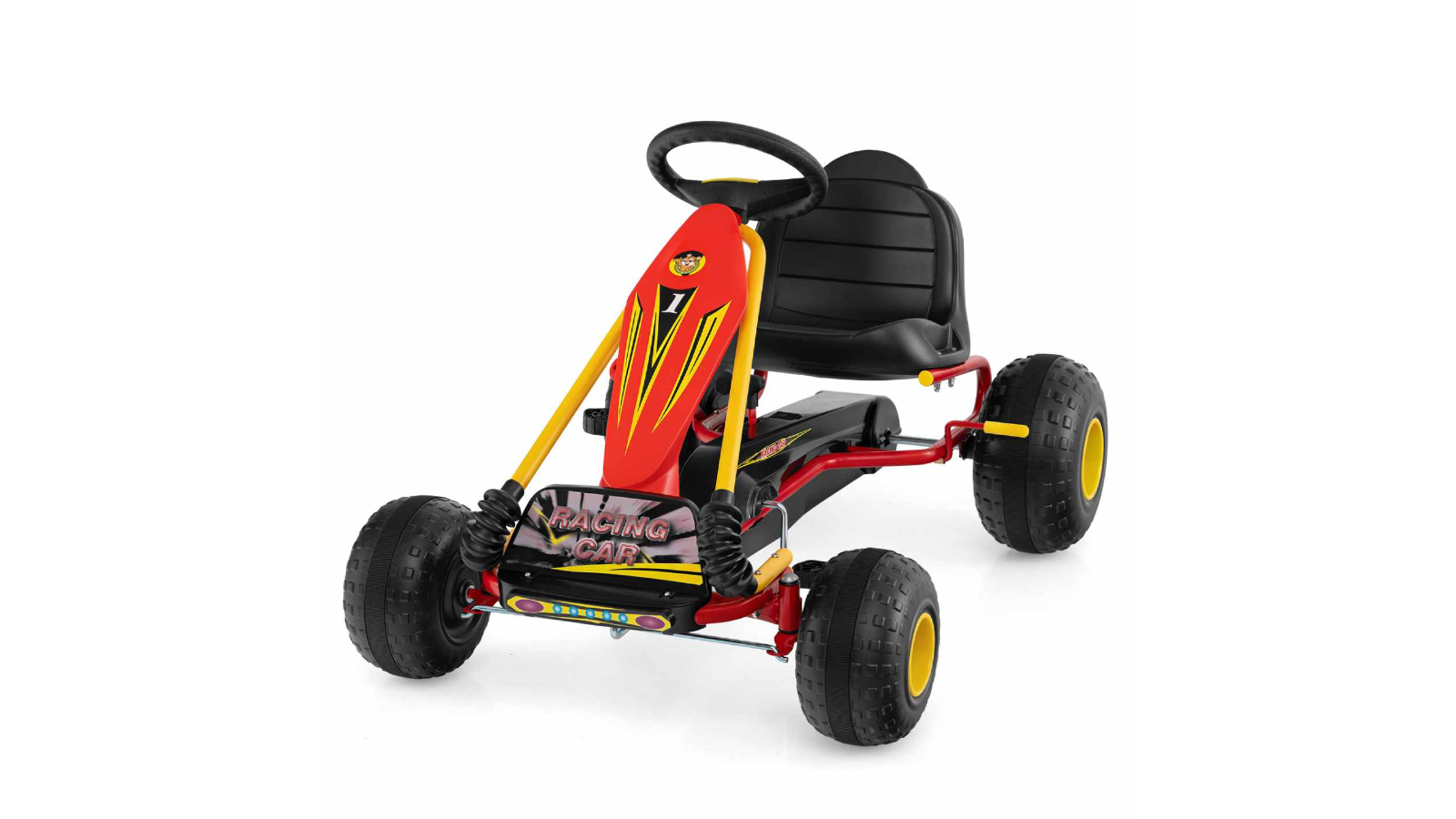 Costway Kid Pedal Go 4-Wheel Ride-On Bicycle Toy Kart with Adjustable Seat - Yellow/Red