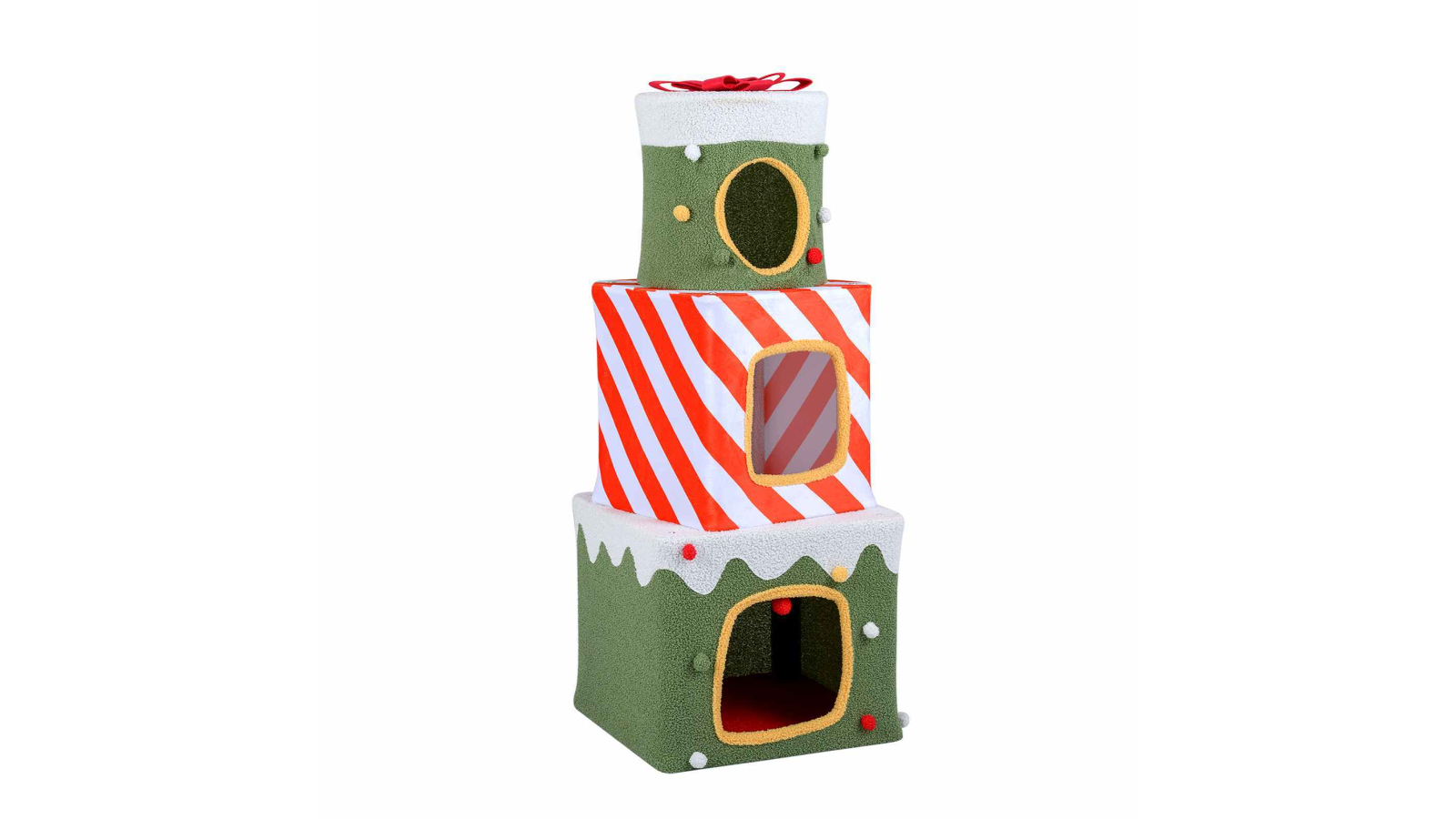 Costway Christmas Cat Tree/Tower Scratcher with 3-Condo and Ball - Green/White