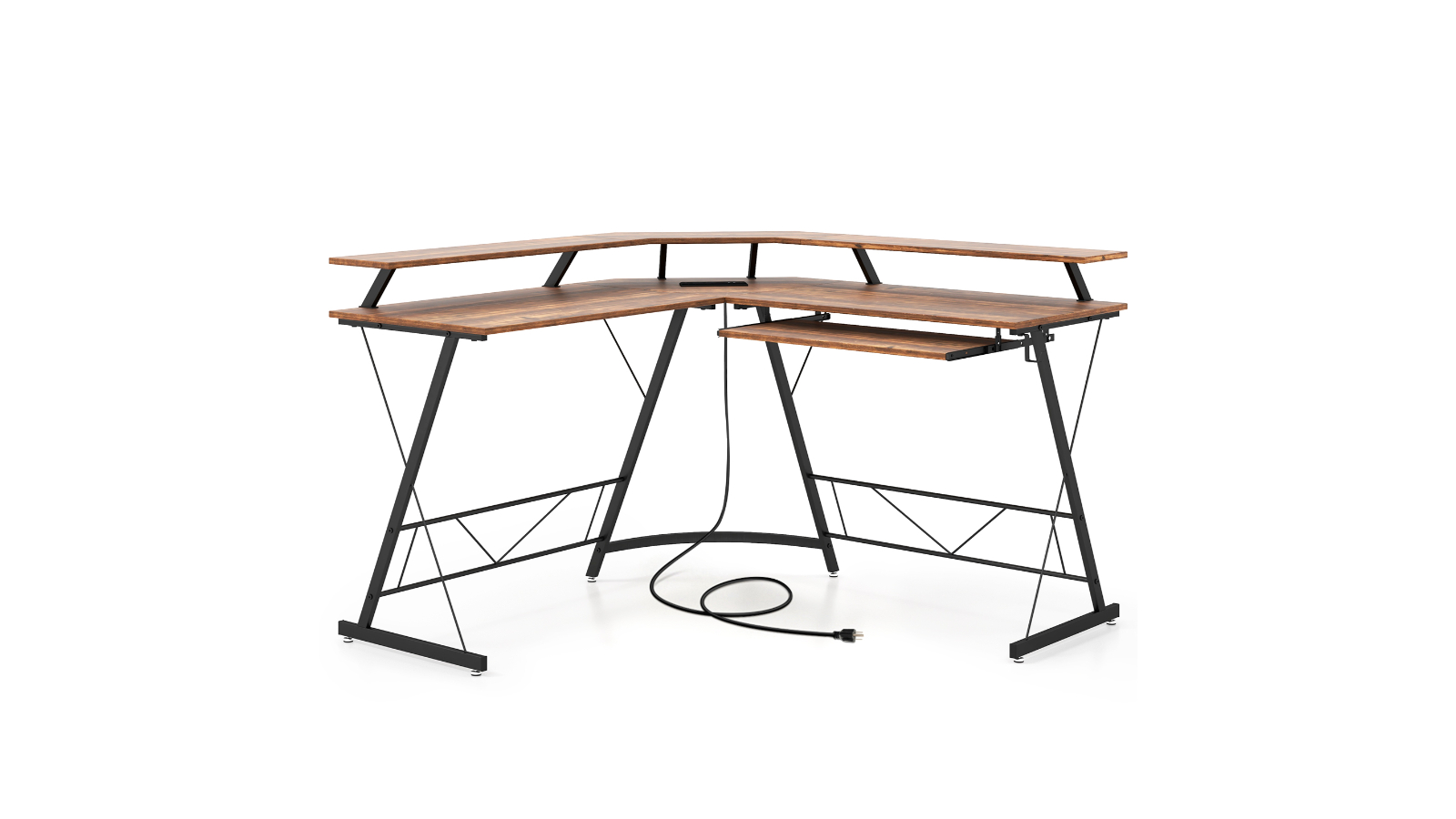Costway L-Shaped Computer Desk Corner with Power Outlet