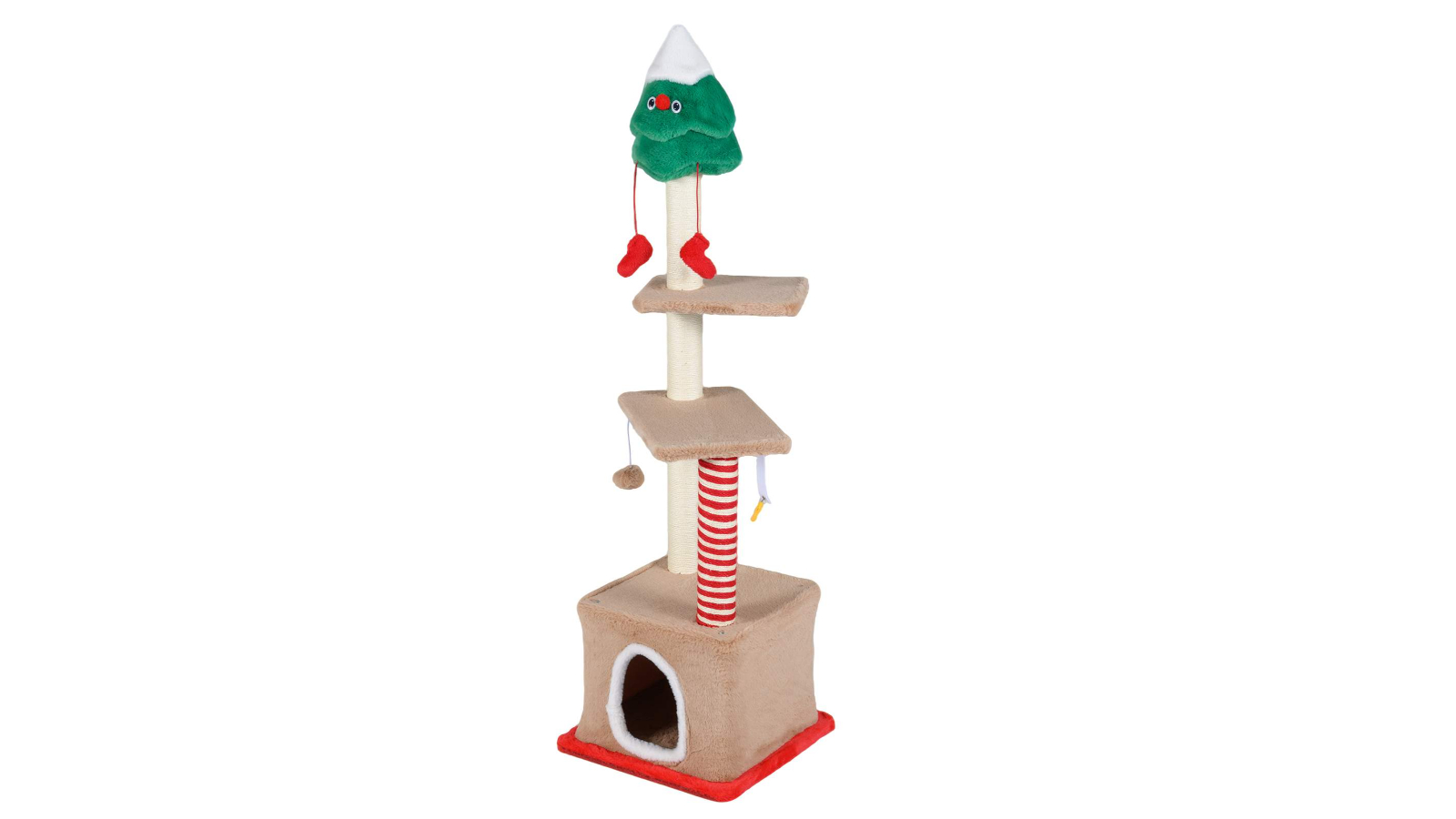 Costway Christmas Sisal Cat Tree/Tower with 4-Condo Scratcher - 132cm