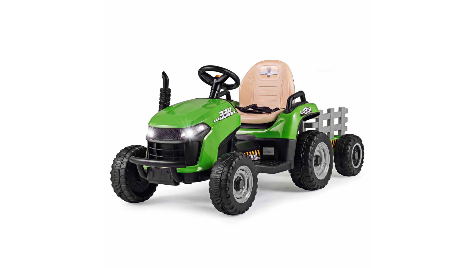 Costway 24V Battery Powered Electric Ride-on Tractor Car with Remote and Tiltable Trailer - Green